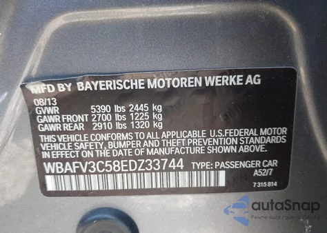 2014 BMW 535D xDrive из США, поврежденный, VIN WBAFV3C58EDZ33744